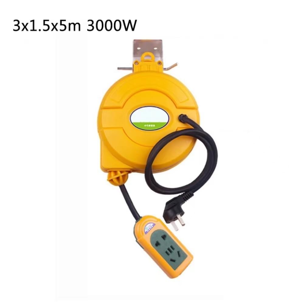 Carrete De Cable De Alimentación Retráctil Automático 5m Carrete De Cable Retráctil Barril De Cable Eléctrico Carrete De Manguera De Energía 3000w, 3x1.5x5m