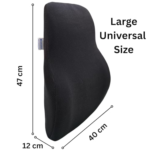 Image of Large Back Support for Office Chair, Universal Size Memory Foam Back Rest for Chairs, Breathable Mesh Fabric with Adjustable Strap, Anti Skid Back Fabric, 47x40x12 cm, 18.5x16x5