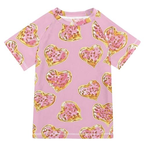 ALAZA Kids Rash Guard Girls Toddler Swim Shirts Short Sleeve Cute Heart UPF 50+ 3T