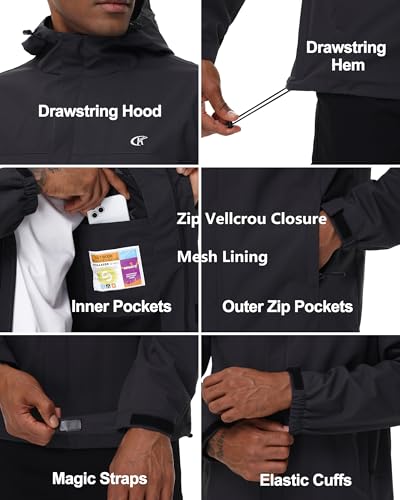 Image of YuKaiChen Mens Rain Jacket Waterproof Hooded Windbreaker Jacket Lightweight Outdoor Hiking Shell Coat