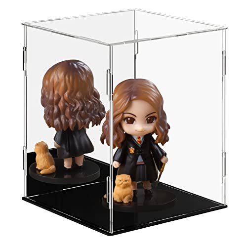 Dezzer Vitrine aus Acryl mit Schwarzer Basis, Zusammenbauen Arbeitsplatte Klarer Acrylkasten Organizer Staubdichte Schutzschalter für Action-Figuren Spielzeug, Sammlerstücke (20 x 20 x 25 cm) Cover