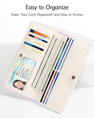 Image of Nipichsha Womens Wallet, RFID Slim Wallets for Women, Thin Ladies Credit Card Holder Purse, Cute Leather Bifold Clutch Billfold with 11 Card Slots & ID Window, Purple