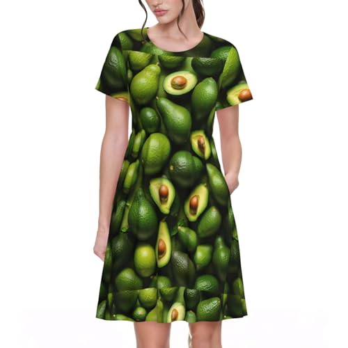 Robe d'été à manches courtes pour femme style décontracté chic motif avocat tendance
