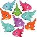 Bedwina Colorful Rubber Sharks (Pack of 12) Neon Squeezable & Squirtable Smiling Sharks, for Kids Pool and Bathtub Play, Summer Birthday Party's & Decorations