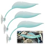 JJMOLLE Turtle Basking Platform, 3PCS Tree Frog Tank Accessories, Leaf Shape Bearded Dragon Basking Platform with Suction Cups, Leopard Gecko Tank Accessories, Turtle Tank Decor (Light Blue)