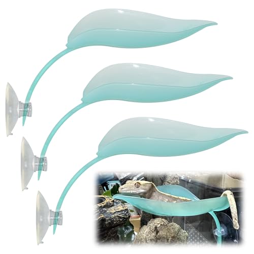 JJMOLLE Turtle Basking Platform, 3PCS Tree Frog Tank Accessories, Leaf Shape Bearded Dragon Basking Platform with Suction Cups, Leopard Gecko Tank Accessories, Turtle Tank Decor (Light Blue)