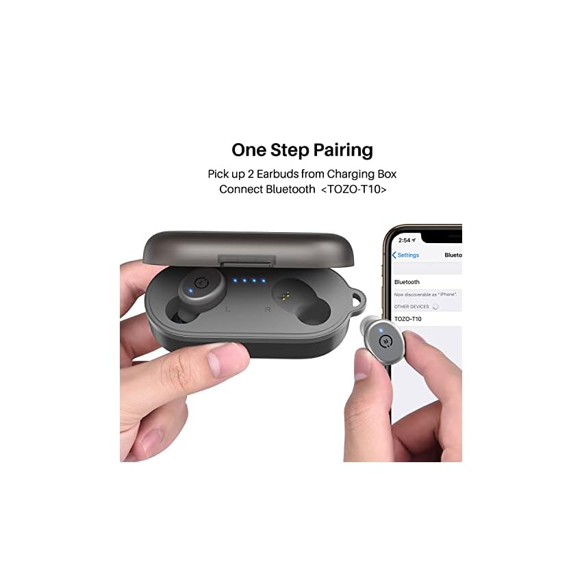 tozo t10 ecouteur bluetooth sans fil avec bluetooth 5.3 ipx8 Étanche Écouteur étui de boîtier de charge avec micro casque intégré premium deep bass pour sport gris