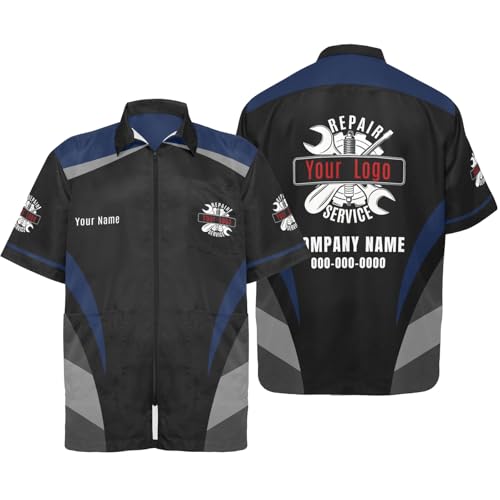 Ussunarts Custom Mechanic Work Shirts with Logo & Name, Personalized Men Auto Repair Workwear Automotive Uniform Jacket Smock