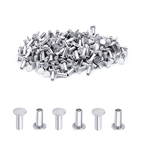 MroMax 中空リベット 半管状リベット フラットヘッドリベット アルミ 平リベット フラットヘッド カシメピン 平リベット アルミニウム シルバー シャンク径2.5mm シャンク長さ5mm 200個入り