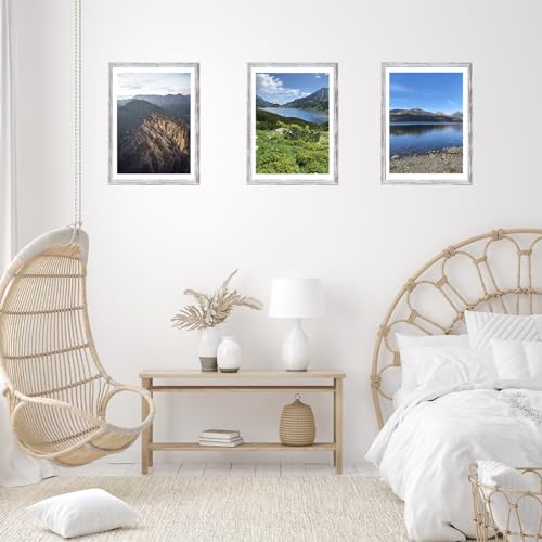 Image of JCJMY 12x16 Picture Frame Rustic White with 11x14 Mat, Display Photo 11x14 with Mat or 12 x 16 Without Mat, Wall Hanging Large Frame with Plexiglass, Rustic White