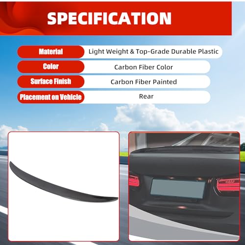ECOTRIC Carbon Fiber Style Spoiler Wing Compatible with 2007-2013 BMW E92 3 Series Coupe 328i 335i M3 & E92 M3 2 Door Coupe Rear Trunk Lid Spoiler Wing Winglet by ECOTRIC - Image 4