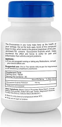 Healthvit Jointneed-750 : Glucosamine Sulphate 750mg | Osteoarthritis | Joint Support | Mobility and Flexibility | Muscles | Ligaments Damage -60 Tablets