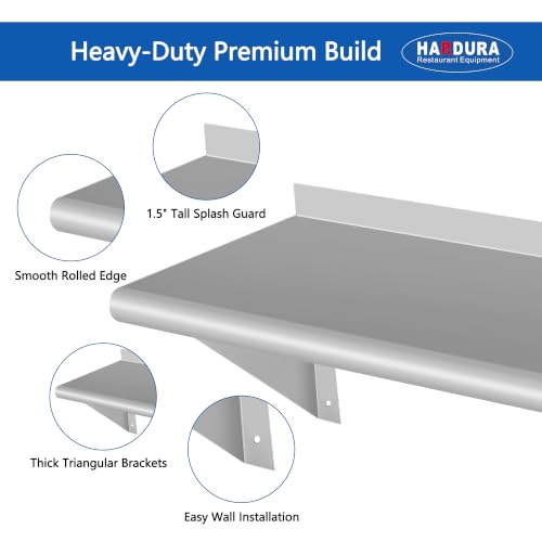 Image of HARDURA 2 Pack Stainless Steel Shelf 12 inch X 36 inch, 180LB Commercial Wall Mount Metal Shelving with Backsplash and Brackets for Kitchen, Restaurant, Laundry Room and Home