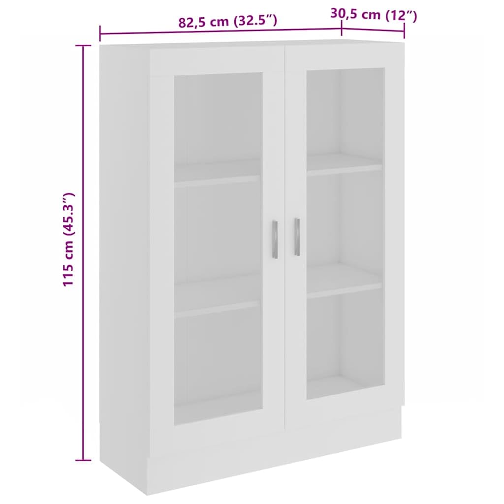 Vitrinenschrank Weiß 82,5x30,5x115 cm aus Holzwerkstoff mit 3 Fächern und 2 Türen, dekoratives Bücherregal für Bücher, DVDs und Multimedia-Geräte, pflegeleicht mit feuchtem Tuch