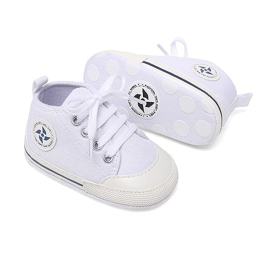 Baby Boys Girls Star High Top Sneaker Soft Anti-Slip Sole Newborn Infant First Walkers Canvas Denim Shoes (11cm, A-White, 0-6 Months Infant)3