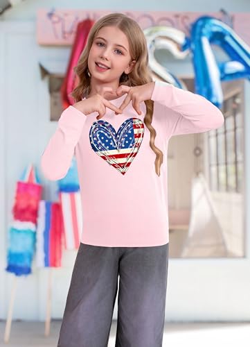 Image of Ithalt 4th of July Outfit Kids Girls American T Shirt USA T-Shirt Fourth of July Tops Patriotic Long Sleeve Tops