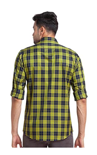 Image of Colorplus Green Checks Tailored Fit Casual Shirts for Men