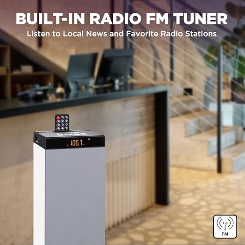 Image of GOgroove Bluetooth Tower Speaker with Subwoofer Built in - Floorstanding Home Speaker with Powerful Bass and Dual Drivers, 120W Peak Power, MP3 3.5mm Aux, USB 2.0 Port Flash Drive, FM Radio (White)