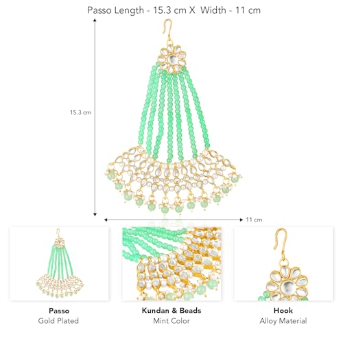 Image of Peora Gold-Plated & White Kundan Pearl Studded & Beaded Jhumar Passa Jewellery