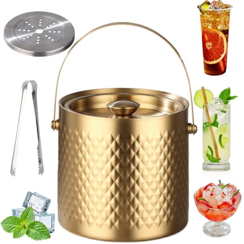 Cubo de hielo de acero inoxidable de doble pared en elegante tono dorado 2