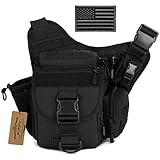 ArcEnCiel Tactical Camera Messenger Bag Military Shoulder Backpack EDC Sling Pack for Hiking Camping Trekking Motorcycling with Patch (Black)