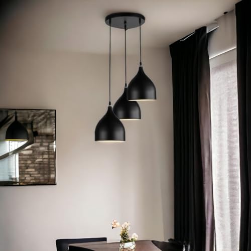 Image of GreyWings Triple Dome Black Aluminium Hanging Pendant Light for Ceiling, Drop, Modern & Antique Decor, E-27 Holder, (Bulb is not Included), Cluster Set