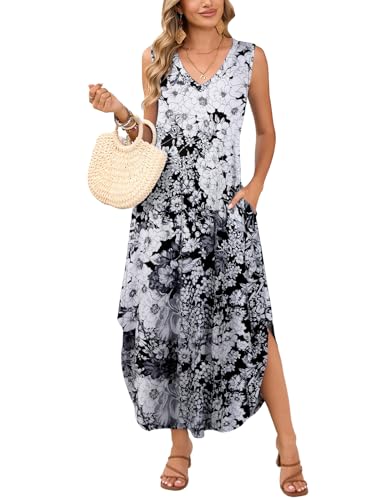 Image of JollieLovin Women Plus Size Summer Tank Maxi Dresses Sleeveless Causal V Neck Beach Long Dresses Swim Cover up (L-5X)
