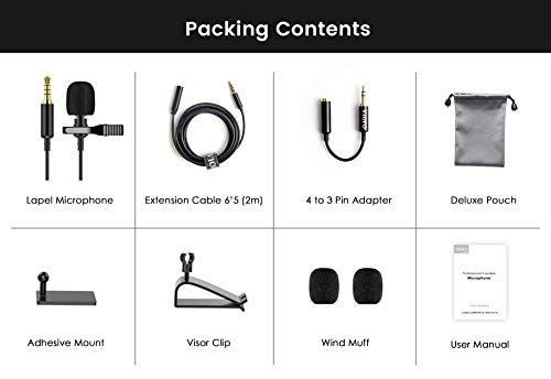 Viofo Professional Lavalier Lapel Microphone Kit Omnidirectional Lavalier Mic Compatible With Iphone Android Smartphone, Laptop, Pc, Dslr For Youtube, Podcast, Interview, Video Conference #TOP1