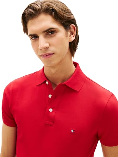 Image of Tommy Hilfiger Men's Short Sleeve Polo Shirts in Slim Fit with Stretch and Organic Pique Cotton