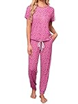 Famulily Plus Size Leisure Wear Sets Summer 2 Piece Pjs Sets Drawstring Hem Top Loungewear with Pockets Leopard XXL