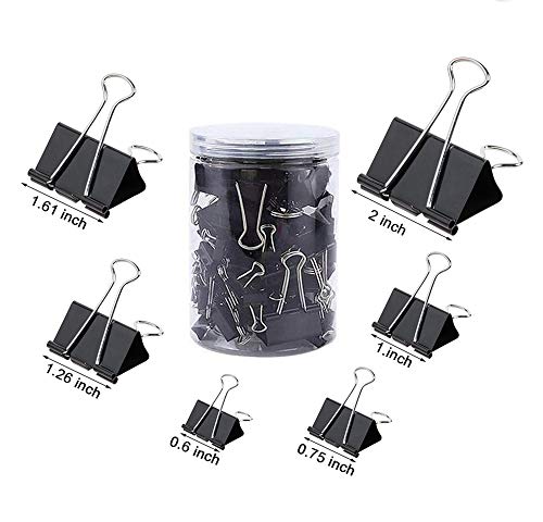 120 Pcs Binder Clips Paper Clamps Assorted 6 Sizes Paper Binder Clips Metal Fold Back Clips with for Office,School and Home