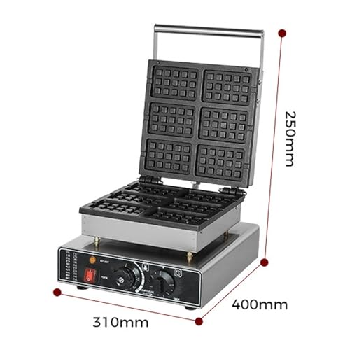 Gofrera Comercial de 1600 W: prepara 6 gofres, Antiadherente, eléctrica con Control de Temperatura y Temporizador para Bares y restaurantes.,