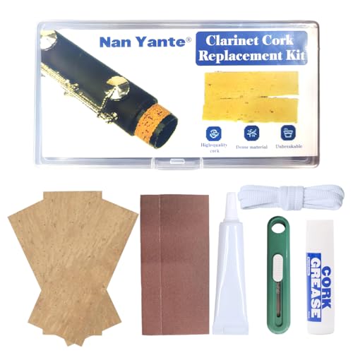 Nan Yante Clarinet Cork Replacement Kit | 3 PCS /37x90mm Corks, Cork Grease, Adhesive, Knife, 2x Sandpaper, Rope | Complete Maintenance & Repair Set