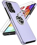 LeYi for Samsung Galaxy A52s/A52 Case and 2x Screen Protectors, Heavy Duty Protection Shockproof Cover with Built-in Ring Holder Lightweight Silicone Hybrid Phone Case for Galaxy A52s 5G/A52 Purple