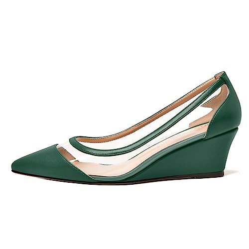 WAYDERNS Womens PVC Matte Bridal Pointed Toe Clear Slip On Sexy Wedge Low Heel Pumps Shoes 2 Inch2