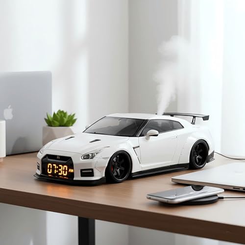 Image of Hyper Car Alarm Clock, Realistic Engine & Light Effects, Sports Car Ornament, Car Alarm Clock, with Crystal Clear LED Display Screen, for Interior Decoration and car Enthusiasts (White)