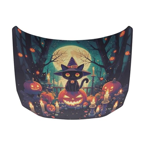 Image of Cute Halloween Cat Pumpkin Hood Cover for Compact Sedan SUV Truck, 59x39 Inch Auto Hood Flag, Waterproof Auto Banner, Automotive Exterior Accessories, Easy Installation