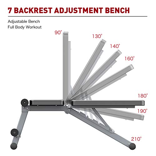 JOROTO Adjustable Weight Bench Multi-purepose Foldable Bench Exercise Bench Workout Bench for Full Body Home Gym (Grey)