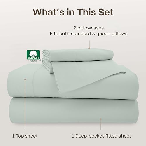 Image of California Design Den 500TC 100% Cotton Full Sheets Set, Silver Sage | Good Housekeeping Seal, OEKO-TEX Certified, Silky-Soft Sateen Weave, 4pc Set, 16 inch Deep Pockets, For Hot Sleepers, All-Season