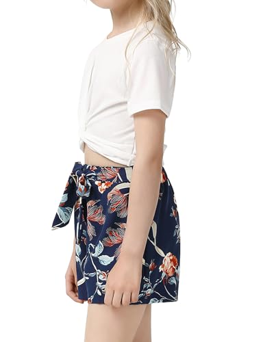 GERU Conjunto de 2 peças para meninas de verão com blusa curta e shorts estampados 3-12 anos, Branco