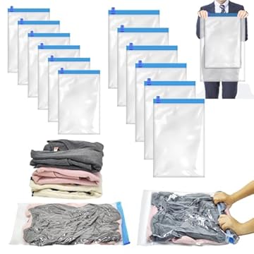 VORHOT 12 Pezzi Sacchetti Sottovuoto Vestiti Viaggio, Sacchi Sottovuoto da Viaggio per Valigia, Sacchi Sottovuoto di Rotolo a Mano 40x60cm 35x50cm