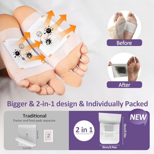 Image of Lavender Foot Pads with Ginger, 2 in 1 Design Bamboo Vinegar Foot Patches, Premium Overnight Herbal Foot Patches for Tired Feet, Better Sleep& Fresh-Feeling Feet, 60 Count