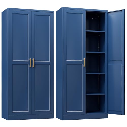 SteeLoong Kitchen Pantry Cabinet,71”Blue Metal Pantry Storage Cabinets with Doors