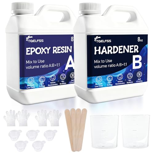 Epoxy Resin 16 OZ,Crystal Clear Epoxy Resin Kit, Fast Curing Epoxy Resin,Self Leveling,No Yellowing,Casting Resin for Resin Molds,Jewelry Making,Resin Molds,DIY Art Kit（8 OZ*2）