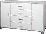  Madia con 4 cassettoni e due ante in olmo chiaro con finiture esterne in bianco fiammato