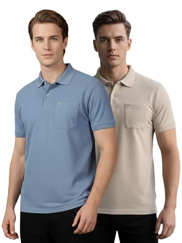 Image of Lux Cozi Men's Cotton Blend Polo T-Shirt with Chest Pocket | Collar T-Shirts for Men | Half Sleeves | Plain - Regular Fit (Pack of 2)