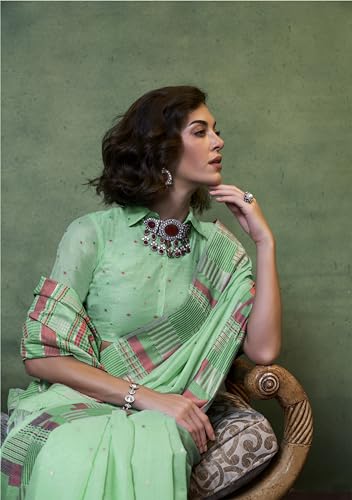 Image of SGF11 Women's Soft Cotton Linen Silk Saree With Unstitched Blouse Piece