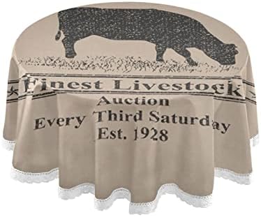 Vdsrup Rustic Feed Cow Round Tablecloth Farmhouse Sawyer Mills tablecloths Circular Table Cloths Cover Washable Polyester Tabletop Runner for Kitchen Party Picnic Dining Decor 60inch