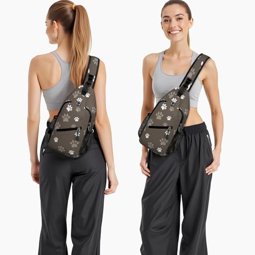 Paw Printed Sling Bag for Women Men Small Crossbody Sling Backpack Travel Hiking Daypack Paw Print Chest Shoulder Bag - Thumbnail 2