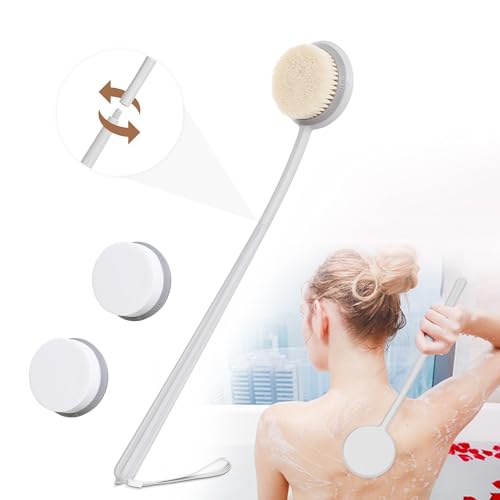 Back Scrubber for Shower in Use, 21inch Extra Long Handle Back Brush with Soft Natural Bristles, Men and Women Body Washer for Elderly, Disabled, Limited Mobility, Frozen Shoulder